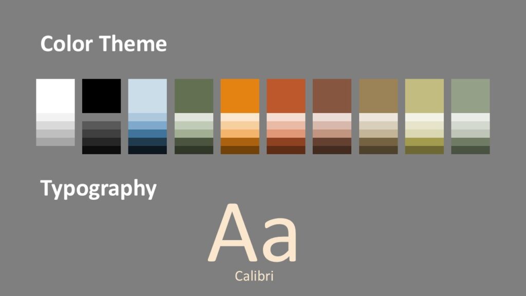 Cracked Concrete Leaves Template Color Palette and Fonts Preview Slide showing the Cracked Concrete Leaves Template’s color scheme and font styles for PowerPoint and Google Slides.