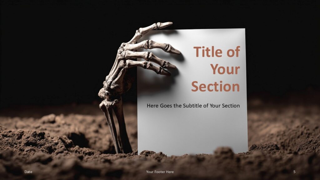 Creeping Hand Section Slide Option 2 for PowerPoint & Google Slides Variation with hand gripping paper from the side, for transition slides in PowerPoint and Google Slides with horror visuals.