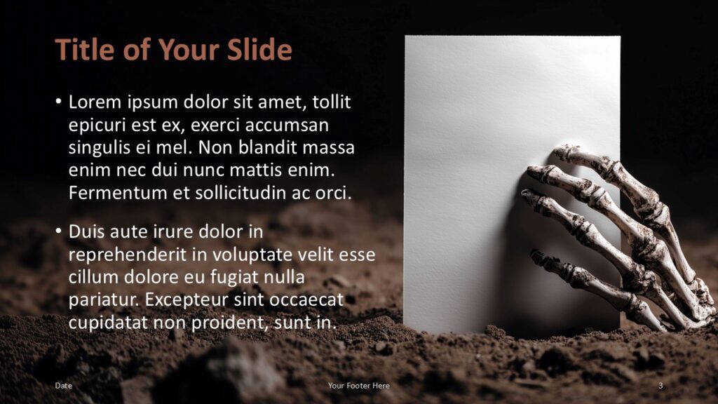 Creeping Hand Title and Content Slide Option 2 for PowerPoint & Google Slides Right-aligned hand holding paper, white text area on left, and earthy tones designed for PowerPoint and Google Slides content layout.