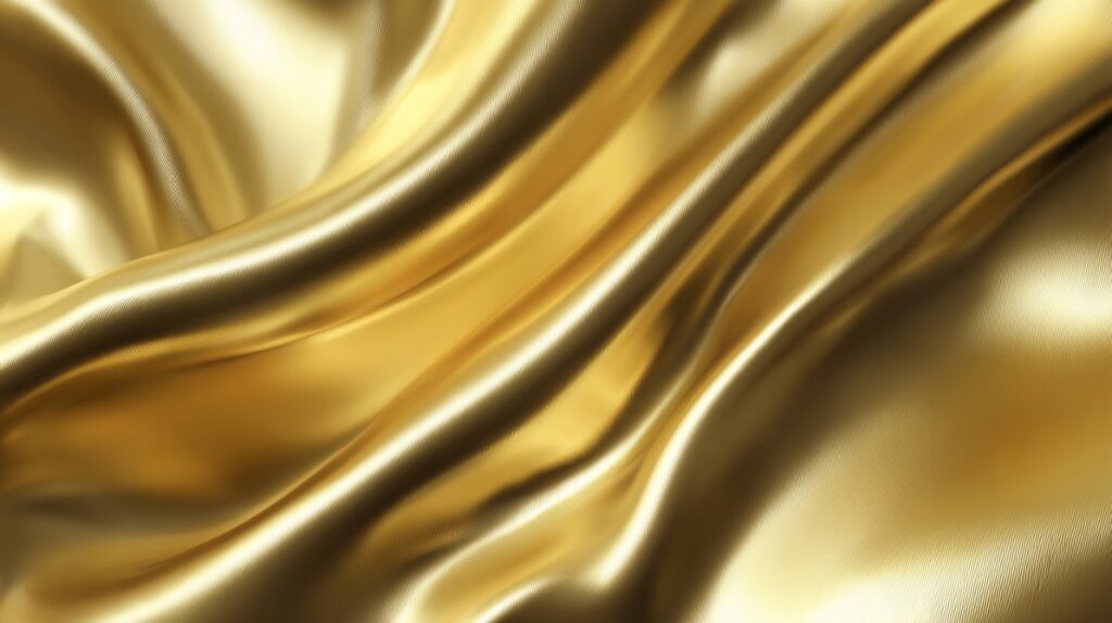 Seamless shiny gold fabric texture with soft folds and elegant metallic reflections for luxury design and fashion branding.