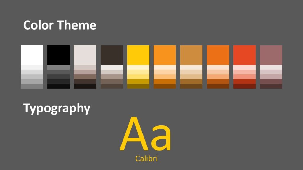 Golden Gearworks Template Color Palette and Fonts Preview Preview of the Golden Gearworks template's color scheme and font styles used across PowerPoint and Google Slides slides.