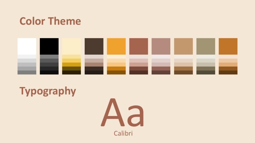 Golden Season Template Color Palette and Fonts Preview Golden Season Template preview slide for PowerPoint and Google Slides showing the built-in font styles and warm fall color palette.