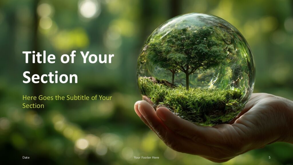Green Sphere Vision Section Slide Option 2 for PowerPoint & Google Slides Mirrored version of section slide with title on the right, featuring soft green visuals for transitions between presentation sections.