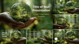 Full widescreen slide set preview for PowerPoint and Google Slides featuring forest visuals, clear layouts, and sustainable themes.