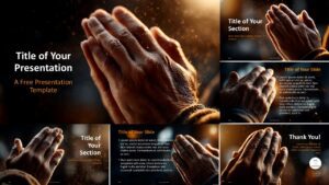 Full widescreen layout preview of the Hands of Prayer Template for PowerPoint and Google Slides with warm, contemplative visuals.