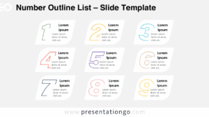 Free Number Outline List PowerPoint template and Google Slides diagram showing nine numbered panels with outlined digits on a light background.