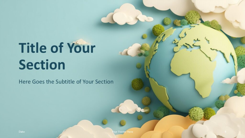 Paper Globe Section Slide Option 1 for PowerPoint & Google Slides Section divider with globe on the right and bold left-aligned title, ideal for starting new parts in a presentation.