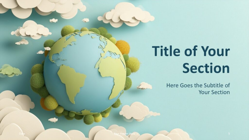 Paper Globe Section Slide Option 2 for PowerPoint & Google Slides Left-aligned globe layout with space for a section title on the right; suitable for clear visual topic transitions.