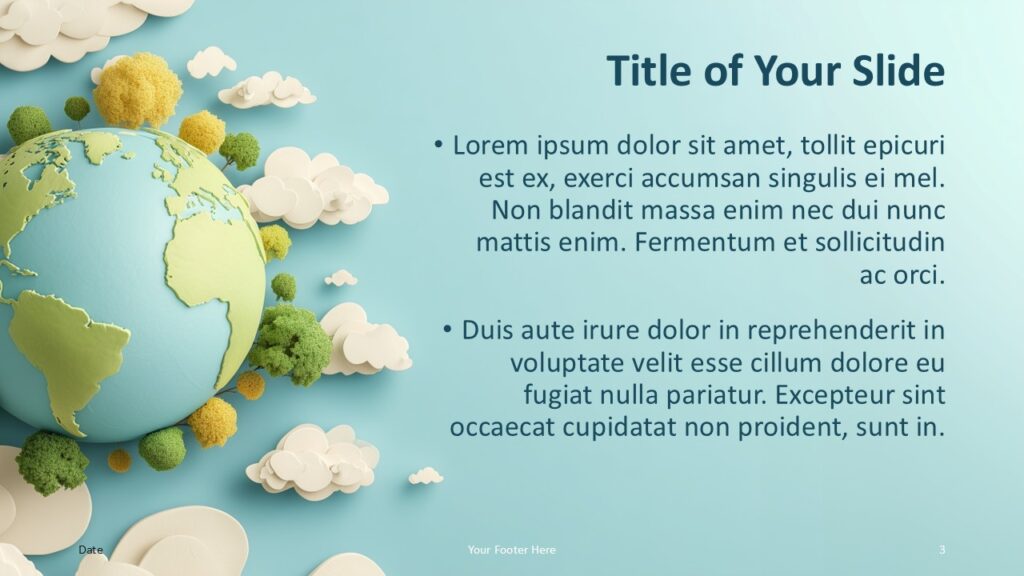 Paper Globe Title and Content Slide Option 2 for PowerPoint & Google Slides Mirrored layout with globe on the left and content area on the right, balancing visual and textual elements for slides.