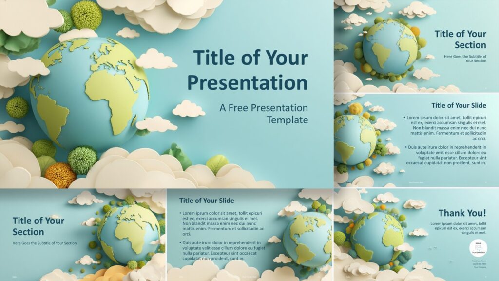 Widescreen preview of the Paper Globe Template for PowerPoint and Google Slides with nature-inspired paper-cut visuals.