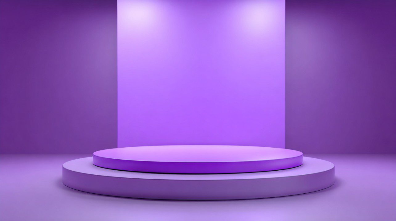 3D rendering of a minimalist purple display podium with soft lighting for product presentations or branding visuals.