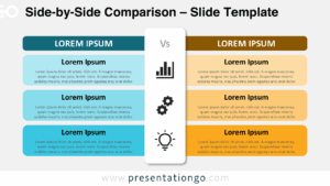 Free Side-by-Side Comparison PowerPoint template with Google Slides compatibility showing a light background, two columns, and 3 icon rows for contrasting ideas.