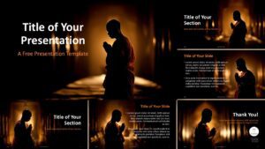 Full widescreen preview of the Silent Prayer Template for PowerPoint and Google Slides showing all slides in a consistent warm-toned layout.