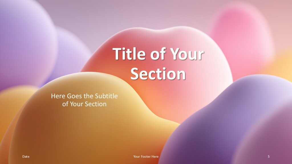 Soft Dreamy Bubbles Section Slide Option 2 for PowerPoint & Google Slides Slide with tighter bubble cluster, central title, and left-aligned subtitle, designed for smooth transitions in PowerPoint and Google Slides.