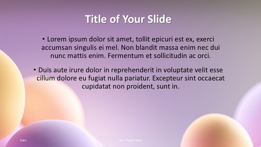 Soft Dreamy Bubbles Title and Content Slide Option 1 for PowerPoint & Google Slides Content slide with subtle bubble accents, top-aligned title, and centered bullet text box, ideal for PowerPoint and Google Slides.