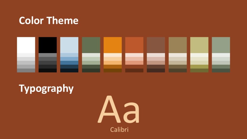 Summit Teamwork Template Color Palette and Fonts Preview Preview slide showing the built-in fonts and the dramatic warm color scheme used in the Summit Teamwork presentation template.