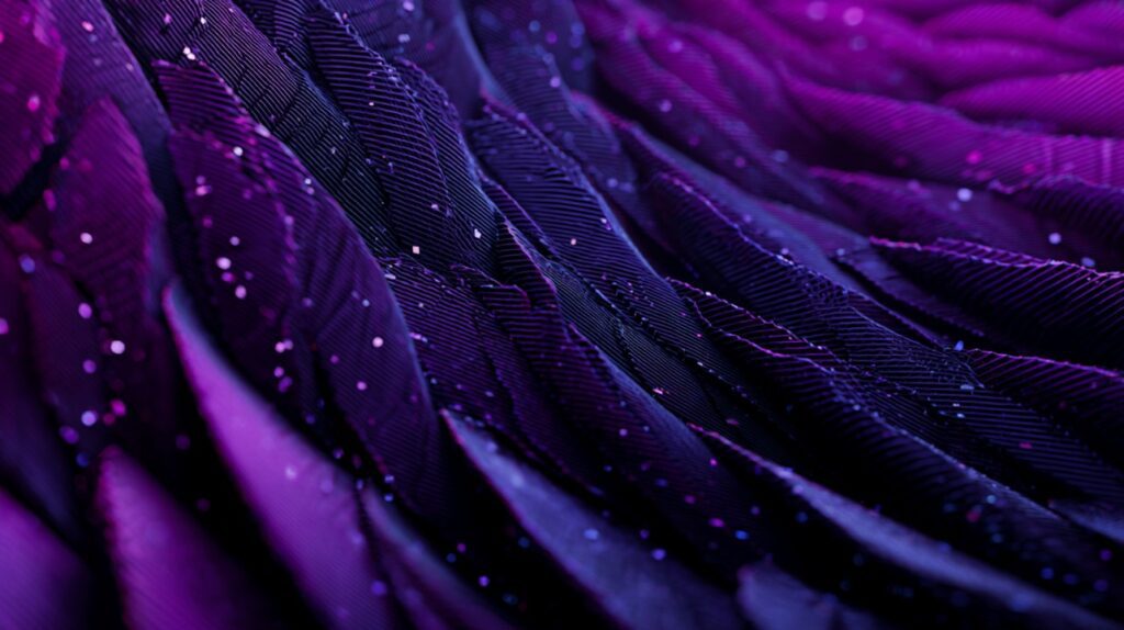 Layered abstract purple texture resembling digital data flow, with particle effects and fabric-like surface.