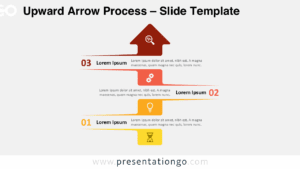 Free PowerPoint and Google Slides upward arrow process diagram in widescreen light theme, with three numbered steps and curved connectors.