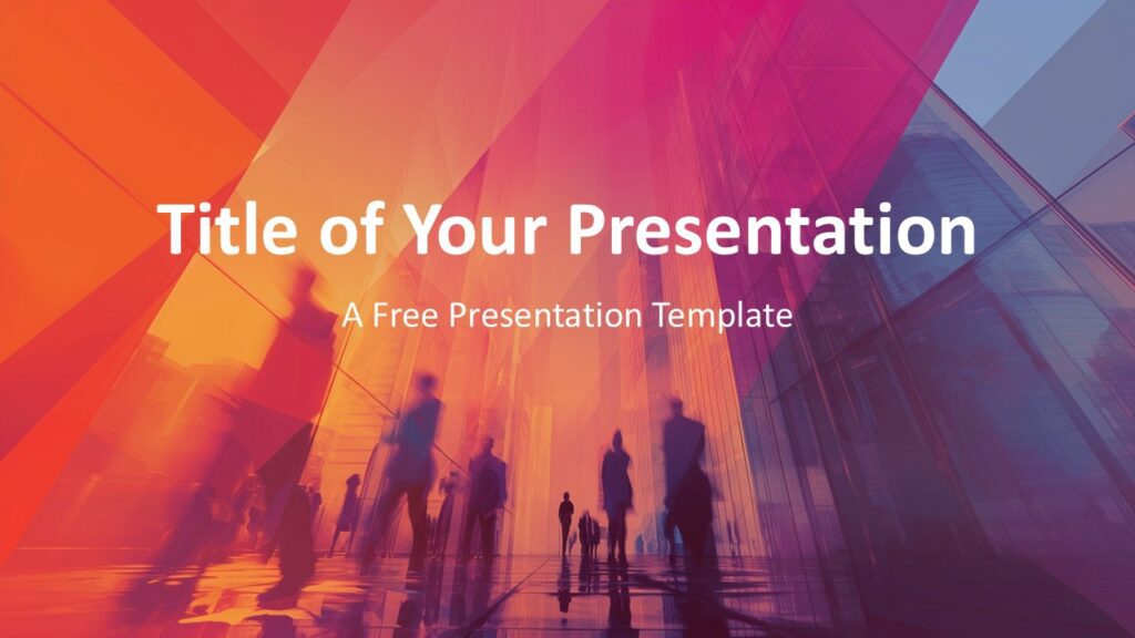 Urban Horizon Cover Slide for PowerPoint & Google Slides Title slide of the Urban Horizon Template for PowerPoint and Google Slides with abstract cityscape, vibrant gradient, and text placeholders.