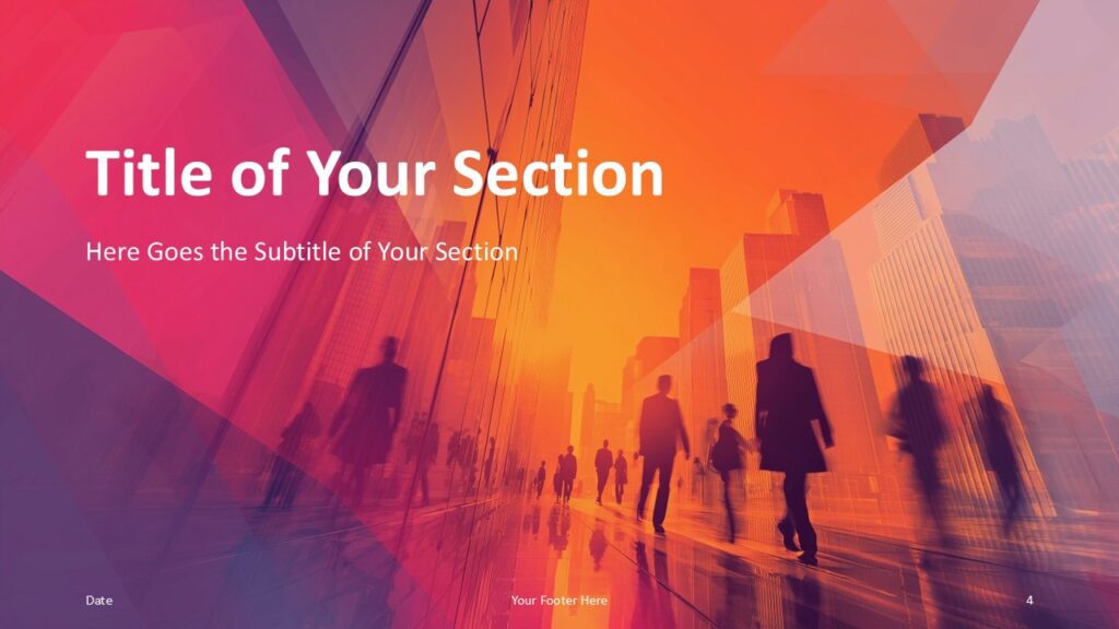 Urban Horizon Section Slide Option 1 for PowerPoint & Google Slides Section divider layout from the Urban Horizon Template for PowerPoint and Google Slides with bold left-aligned titles and urban background.