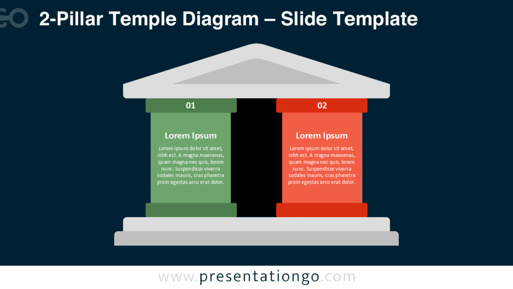 2-Pillar Temple Diagram – Dark Version Two vivid pillars beneath a temple roof on a dark background, perfect for contrasting two key ideas in PowerPoint or Google Slides.
