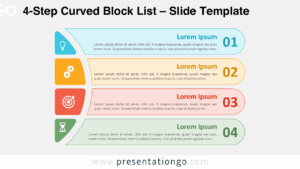 Free 4-Step Curved Block List PowerPoint template and Google Slides diagram showing colorful filled blocks on a light background with icons.