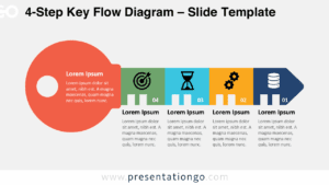 Free 4-Step Key Flow Diagram PowerPoint template and Google Slides presentation diagram with a light background and colorful key-shaped four-step layout.