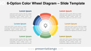 Modern six-step radial design with colorful segments and a central icon, fully customizable in PowerPoint.