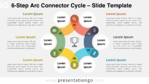 Light-themed version of a 6-step circular process diagram featuring vibrant arcs, editable icons, and text areas for modern PowerPoint or Google Slides presentations.
