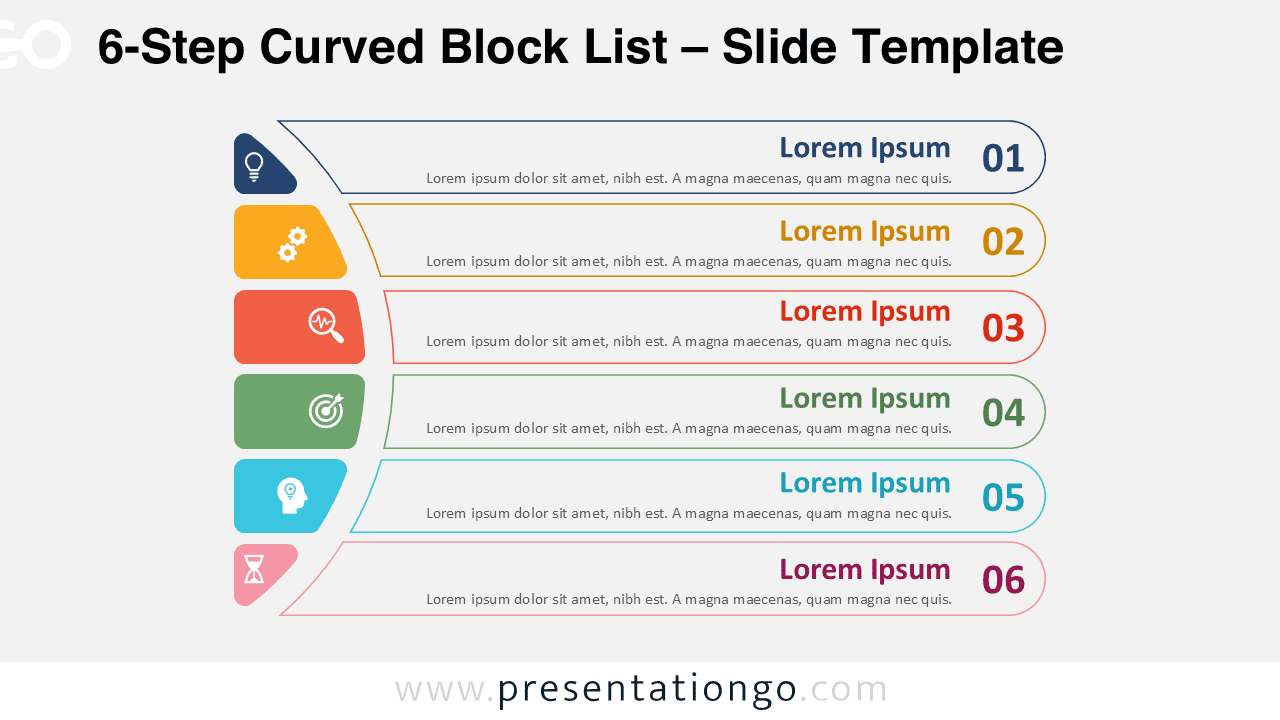 6-Step Curved Block List for PowerPoint & Google Slides