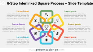 Six connected squares forming a circular flow diagram on a bright background for PowerPoint and Google Slides.