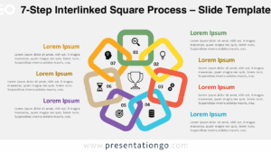 7-step diagram made of interlinked squares in vivid colors on a light background for PowerPoint and Google Slides.