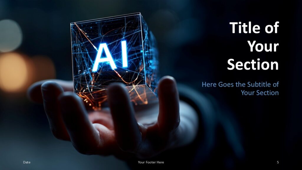 AI Cube Nexus Section Slide 2 for PowerPoint & Google Slides Alternate divider design featuring slight cube repositioning and refined text layout, adding flow and variation to multi-section PowerPoint presentations.
