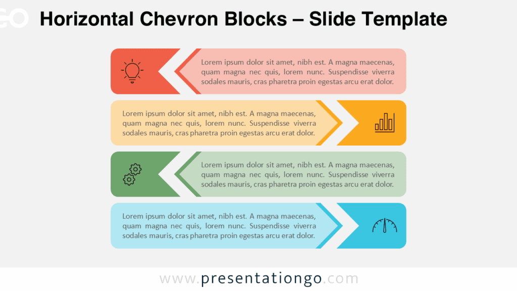 Four colorful chevron blocks diagram for PowerPoint and Google Slides