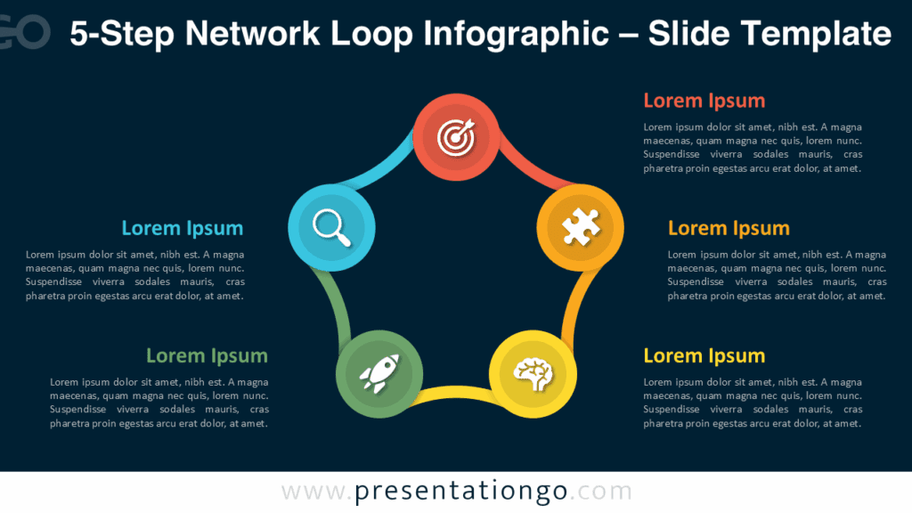 dark background 5-step circular PowerPoint infographic design