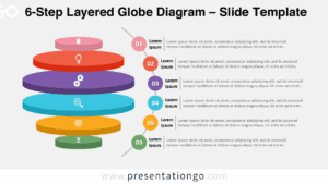 6-step layered globe diagram template for PowerPoint slides