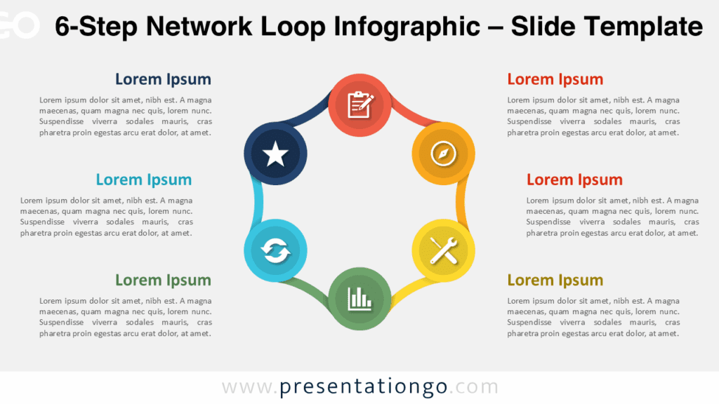 6-step PowerPoint process loop diagram for presentations
