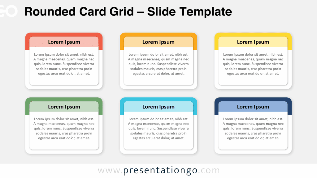 Light background 6-card layout diagram for PowerPoint and Google Slides