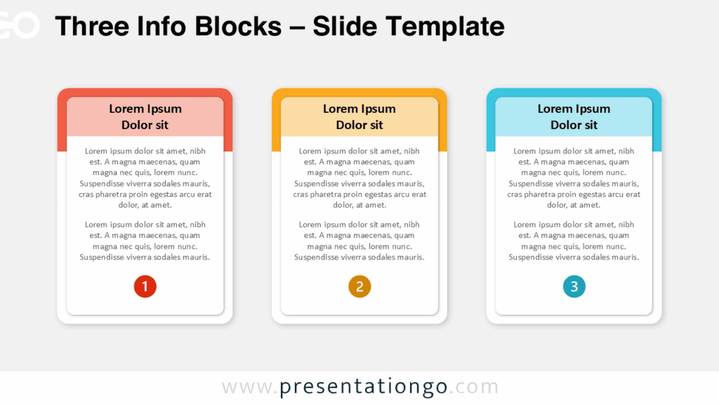 Three rounded info blocks layout with light background in PowerPoint