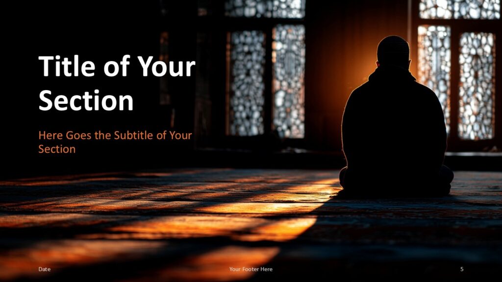 Rays of Faith Section Slide 2 for PowerPoint & Google Slides Second section divider slide illuminated by golden rays, offering visual warmth and symbolic continuity for thematic transitions.