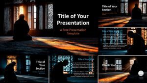 Widescreen preview of the Rays of Faith PowerPoint and Google Slides template featuring soft lighting, reflective mood, and balanced slide layouts.
