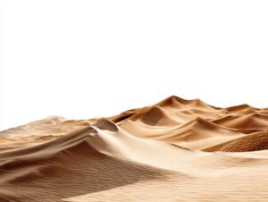 Detailed sand dunes isolated on a white background, emphasizing natural texture and shape.