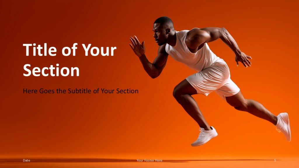 Sprint Motion PowerPoint and Google Slides Template – Section Divider Right Right-aligned section divider with motion effect for PowerPoint and Google Slides template symbolizing determination and energy.