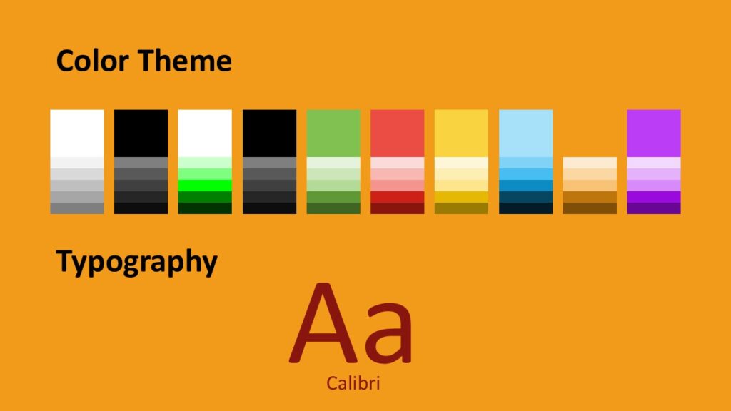 Sugar Skull Fiesta Colors and Fonts for PowerPoint and Google Slides Color palette and font slide showing vivid yellow, red, blue, and purple hues with Calibri typography for PowerPoint and Google Slides presentations.
