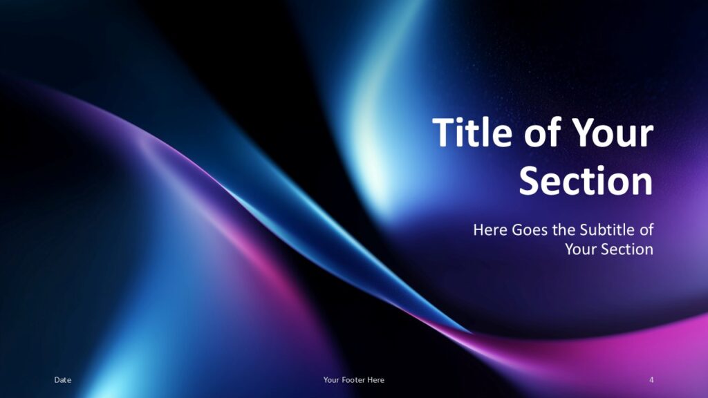 Aurora Stream Section Divider Slide 1 Aurora Stream section divider slide with bright gradient waves, ideal for transition pages in both PowerPoint and Google Slides presentations.