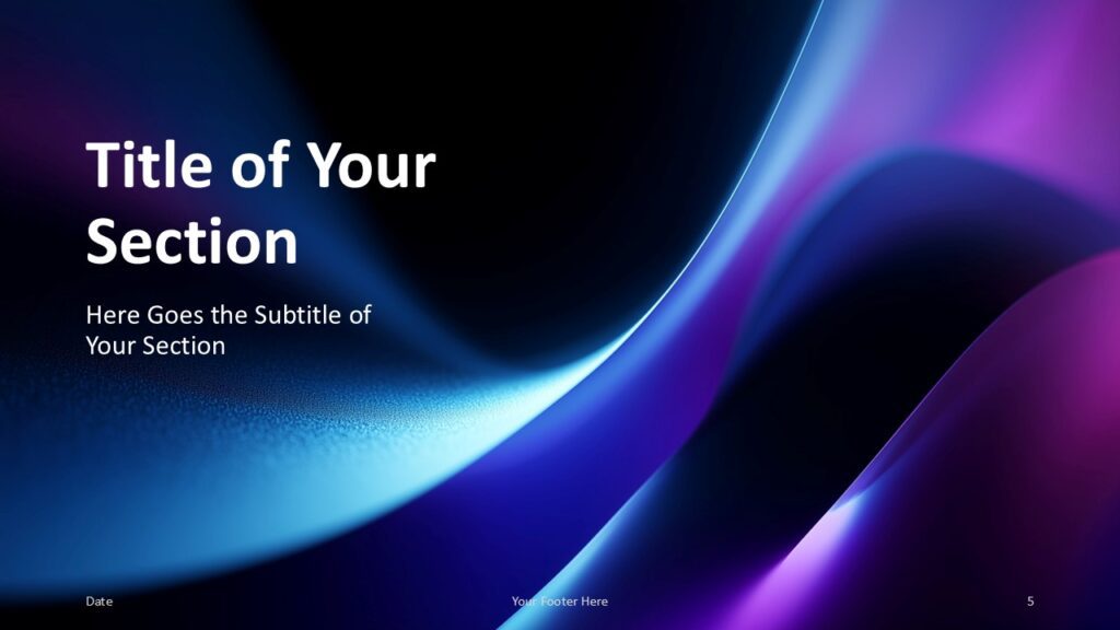 Aurora Stream Section Divider Slide 2 Alternate Aurora Stream section divider layout using bold gradient shapes designed for smooth transitions in PowerPoint and Google Slides decks.