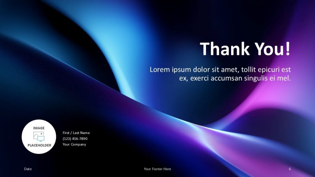 Aurora Stream Thank You Slide Aurora Stream thank you slide with contact placeholders and clean gradient background created for polished PowerPoint and Google Slides presentations.