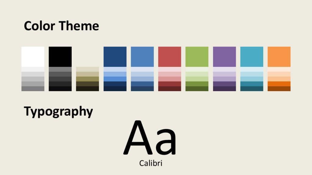 Corkboard Sticky Notes Template for PowerPoint and Google Slides – Color Palette & Fonts Color palette and typography slide from the Corkboard Sticky Notes Template for PowerPoint and Google Slides showing theme swatches and Calibri type.