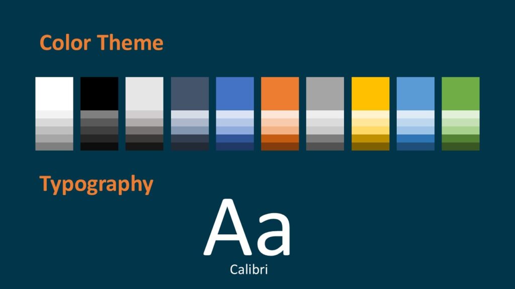 Digital Velocity Colors and Fonts Slide Colors and typography slide from the Digital Velocity template showing theme palettes and Calibri font options for PowerPoint and Google Slides customization.