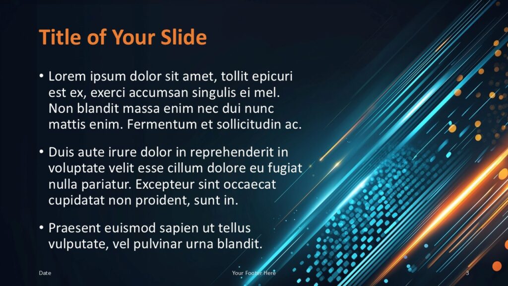 Digital Velocity Alternate Content Slide Alternate content layout of the Digital Velocity template featuring dynamic digital lines and clear text space suitable for PowerPoint and Google Slides.